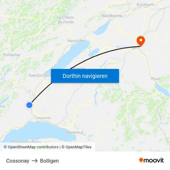 Cossonay to Bolligen map