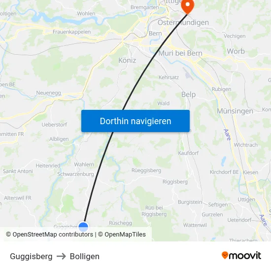 Guggisberg to Bolligen map
