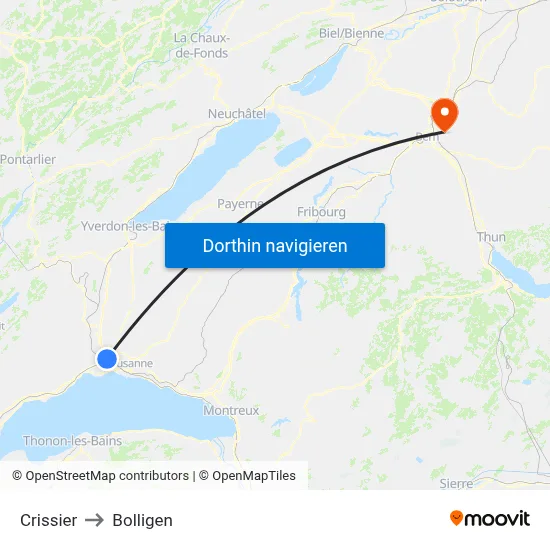 Crissier to Bolligen map