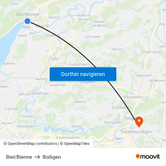 Biel/Bienne to Bolligen map