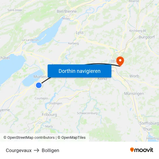 Courgevaux to Bolligen map