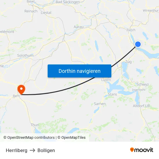 Herrliberg to Bolligen map