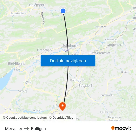 Mervelier to Bolligen map