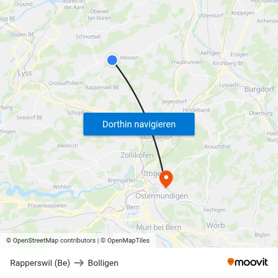 Rapperswil (Be) to Bolligen map
