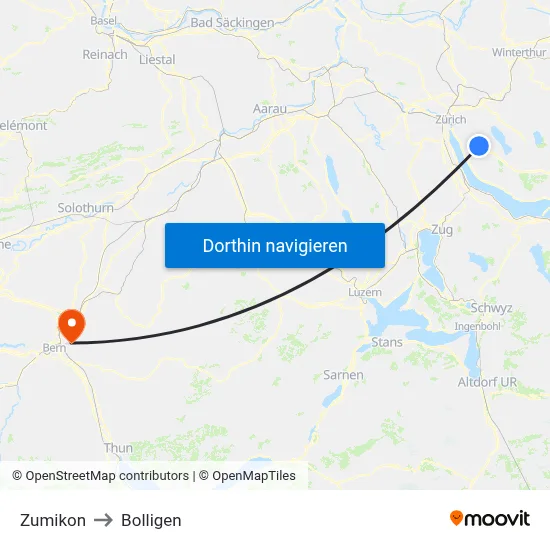 Zumikon to Bolligen map