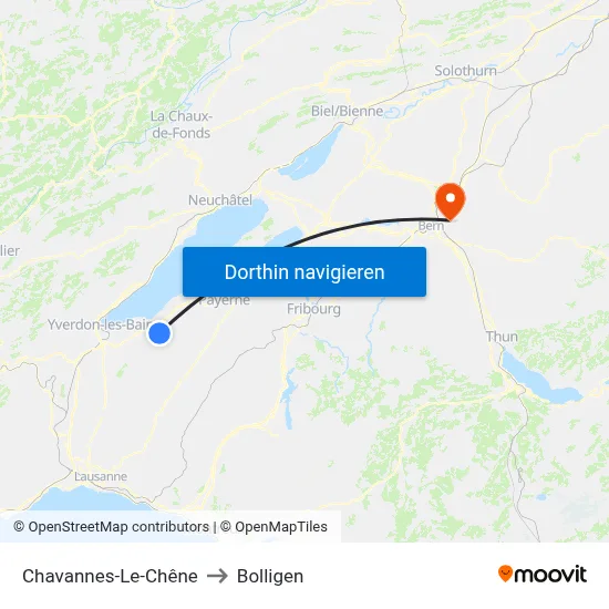 Chavannes-Le-Chêne to Bolligen map