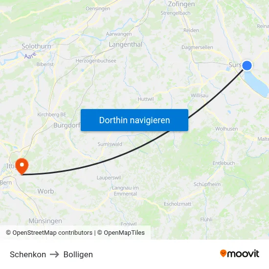 Schenkon to Bolligen map