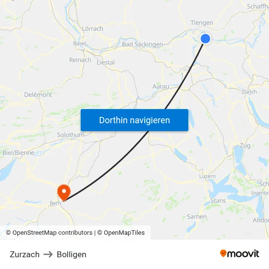 Zurzach to Bolligen map