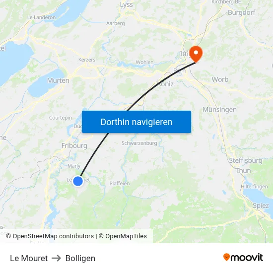 Le Mouret to Bolligen map