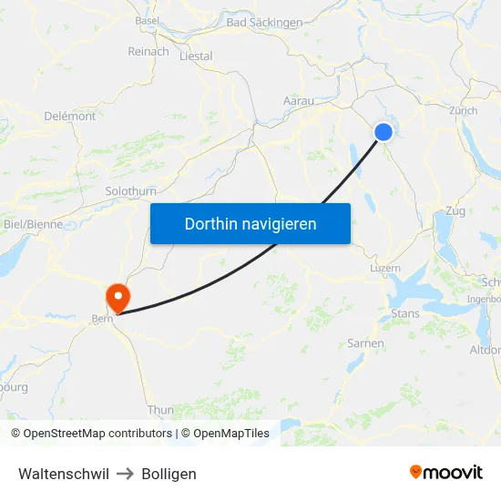 Waltenschwil to Bolligen map