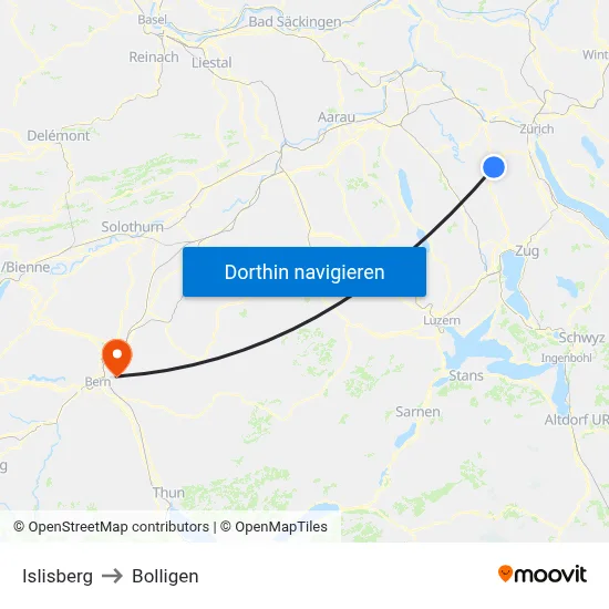 Islisberg to Bolligen map
