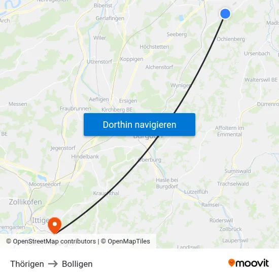 Thörigen to Bolligen map