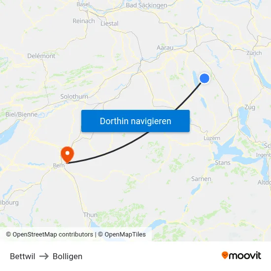 Bettwil to Bolligen map