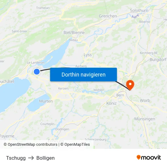 Tschugg to Bolligen map