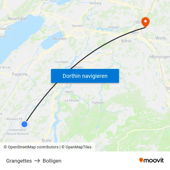 Grangettes to Bolligen map
