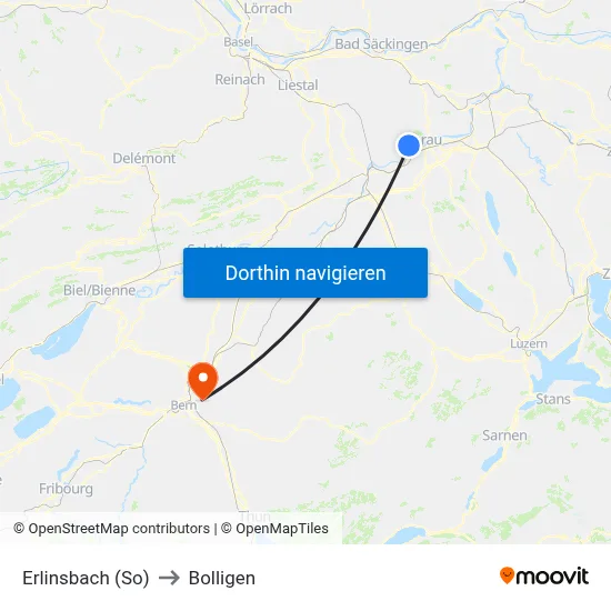 Erlinsbach (So) to Bolligen map