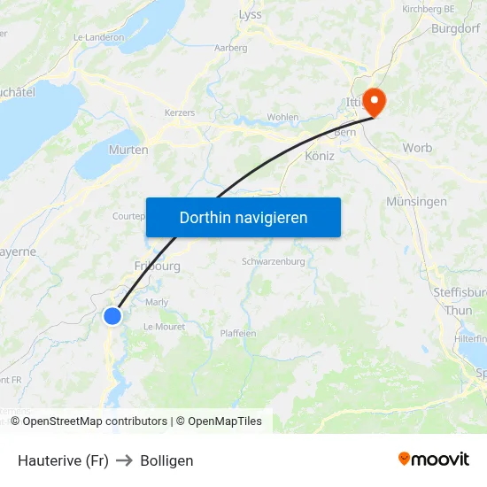 Hauterive (Fr) to Bolligen map