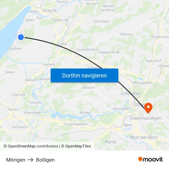 Mörigen to Bolligen map