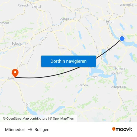 Männedorf to Bolligen map