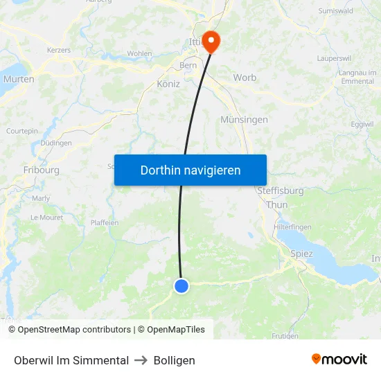 Oberwil Im Simmental to Bolligen map