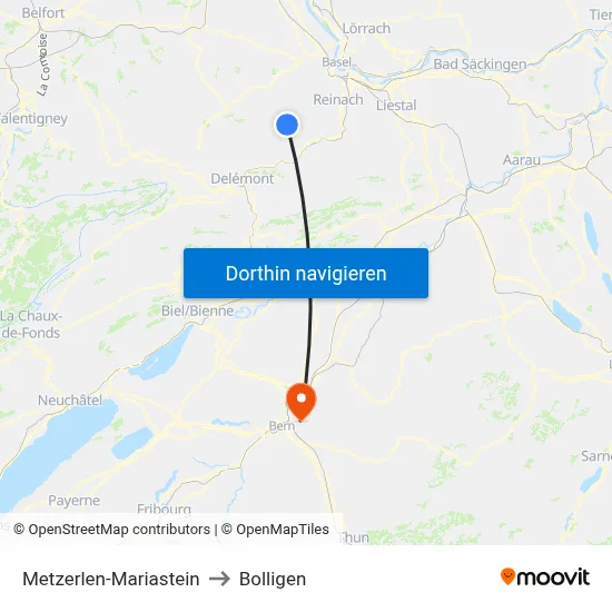 Metzerlen-Mariastein to Bolligen map