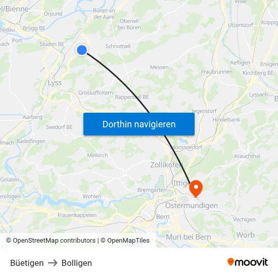 Büetigen to Bolligen map