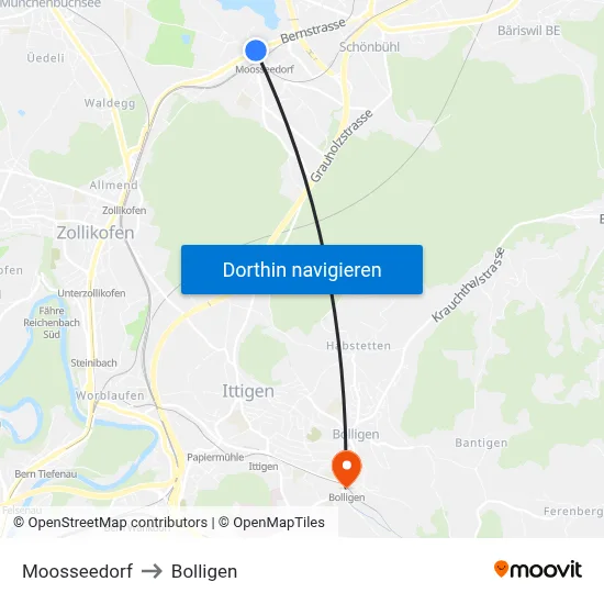 Moosseedorf to Bolligen map