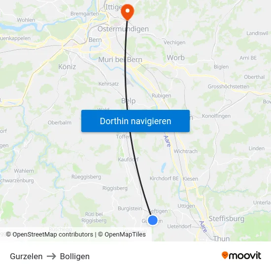 Gurzelen to Bolligen map