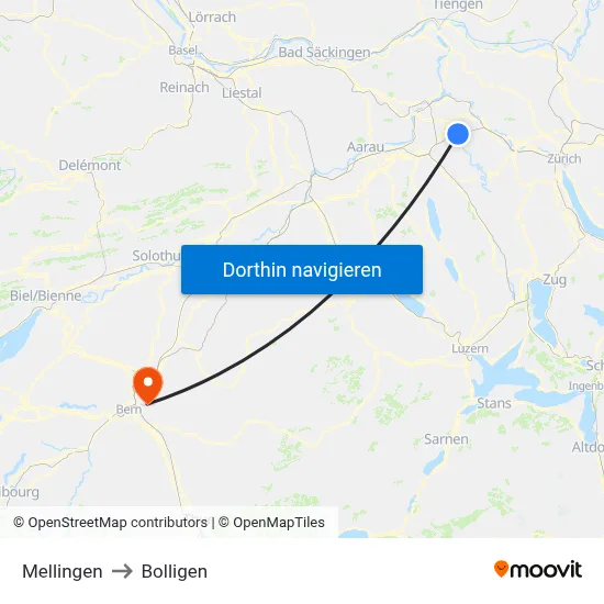 Mellingen to Bolligen map