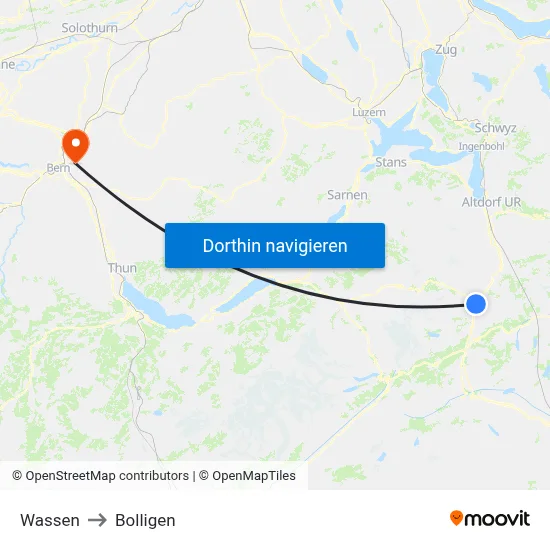 Wassen to Bolligen map