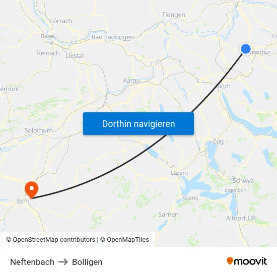 Neftenbach to Bolligen map