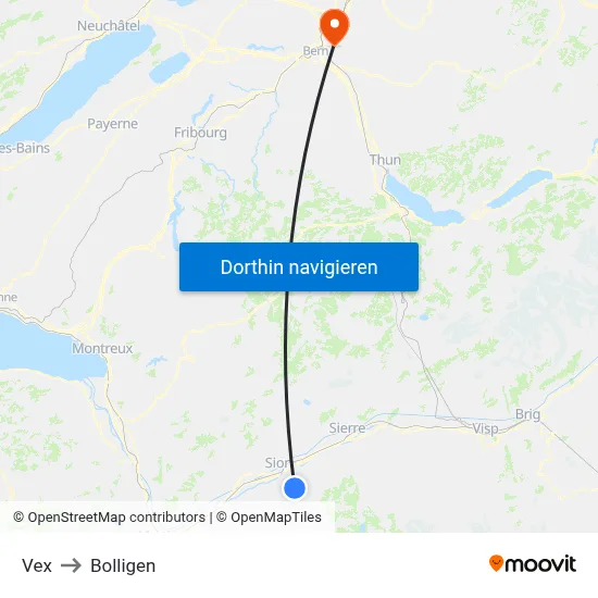 Vex to Bolligen map