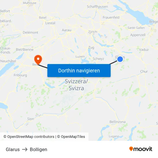 Glarus to Bolligen map