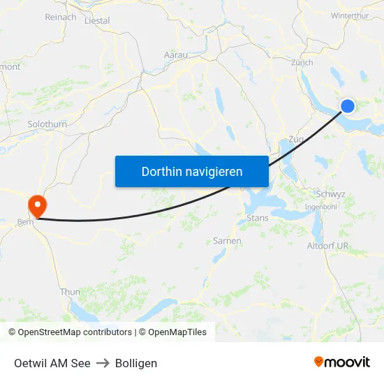 Oetwil AM See to Bolligen map