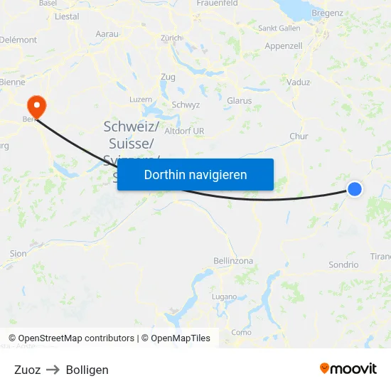 Zuoz to Bolligen map