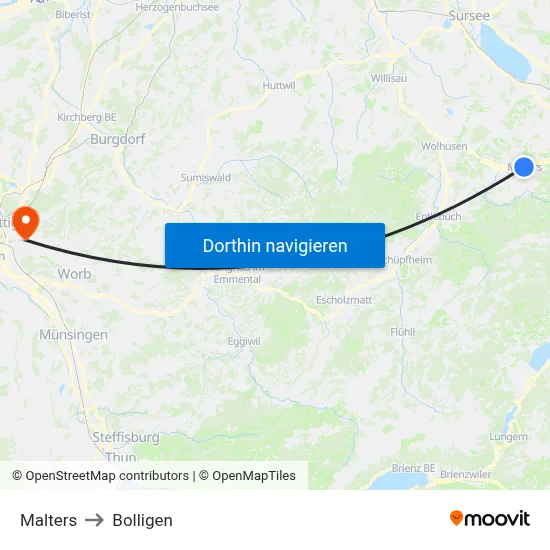 Malters to Bolligen map