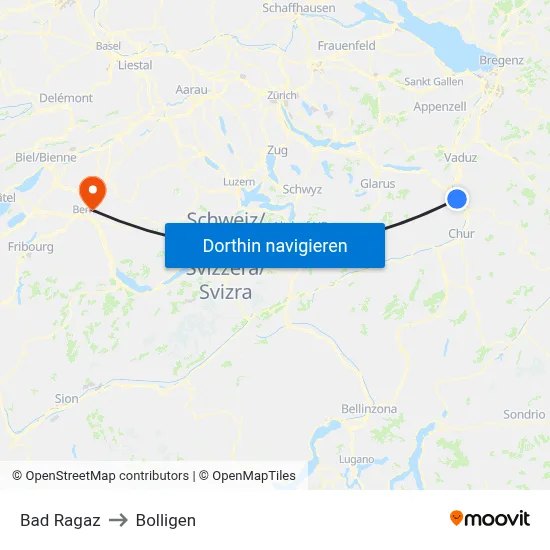 Bad Ragaz to Bolligen map