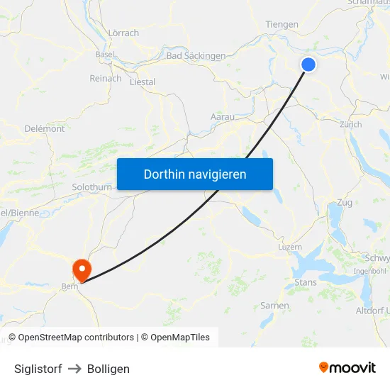 Siglistorf to Bolligen map