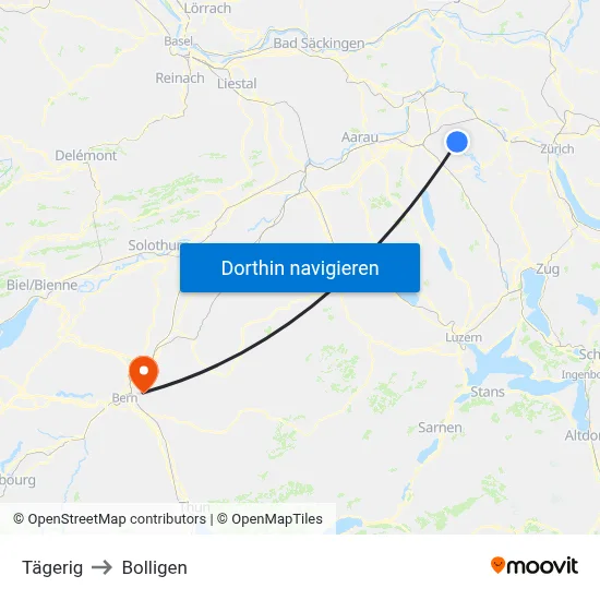 Tägerig to Bolligen map