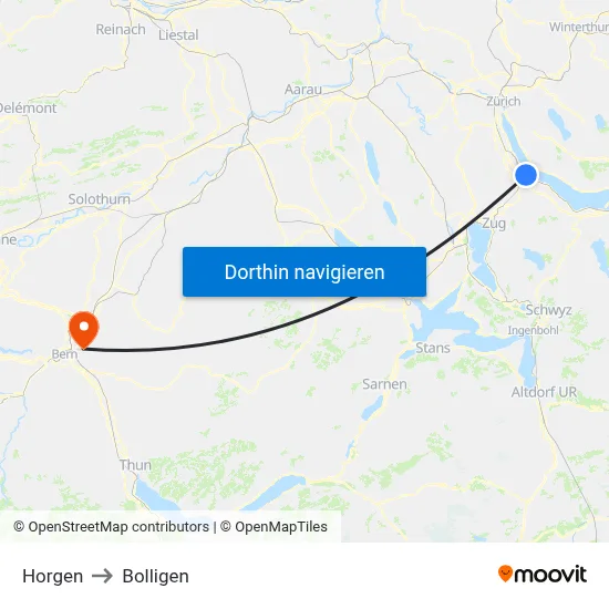 Horgen to Bolligen map