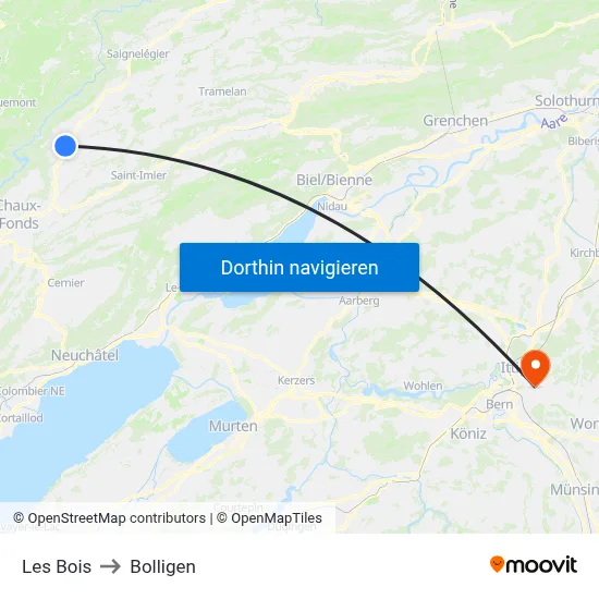 Les Bois to Bolligen map