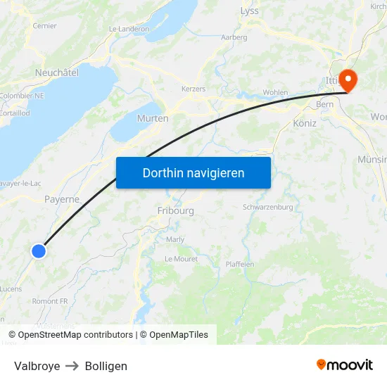 Valbroye to Bolligen map