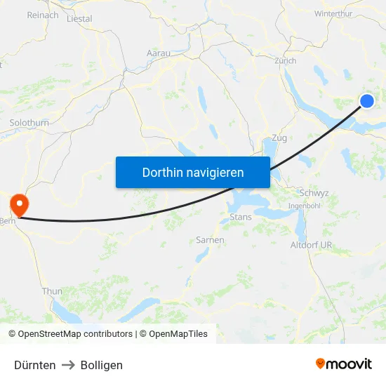 Dürnten to Bolligen map