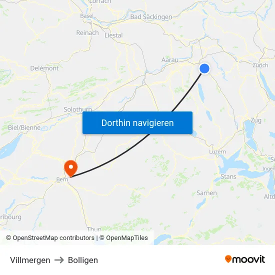 Villmergen to Bolligen map