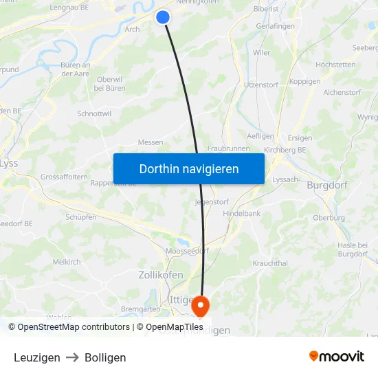 Leuzigen to Bolligen map