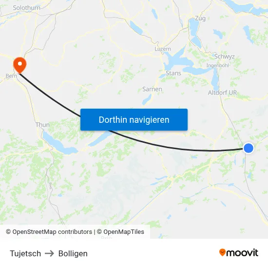 Tujetsch to Bolligen map