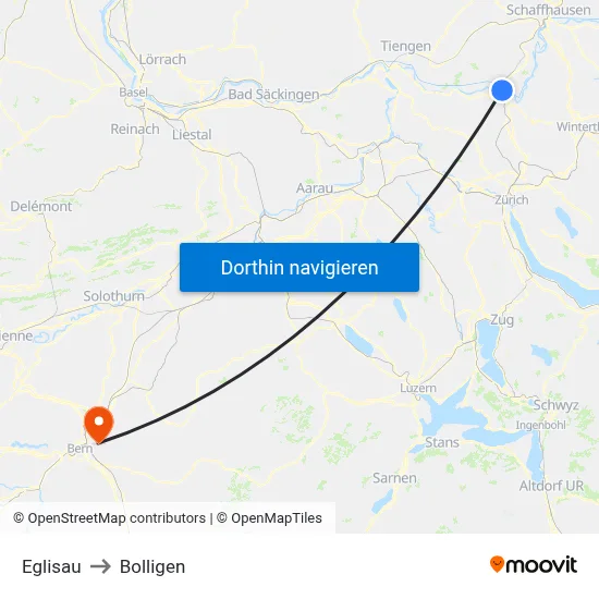 Eglisau to Bolligen map