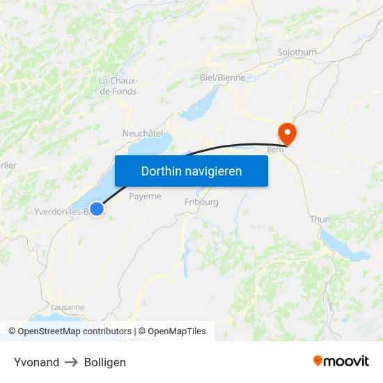 Yvonand to Bolligen map