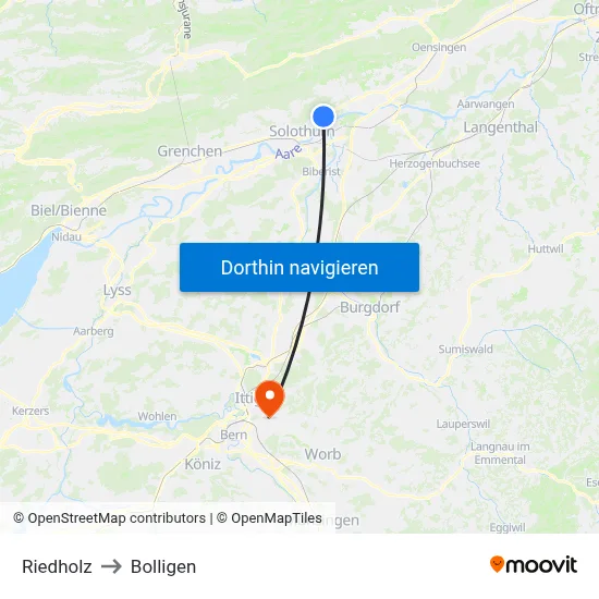 Riedholz to Bolligen map