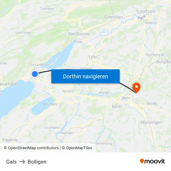 Gals to Bolligen map